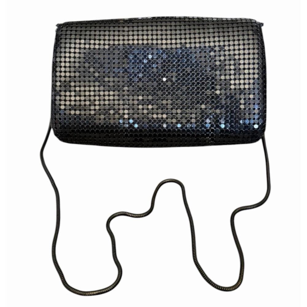 Vintage Black Metal Mesh Rhinestone Evening Bag Clutch Crossbody Y2K Disco - Picture 9 of 14